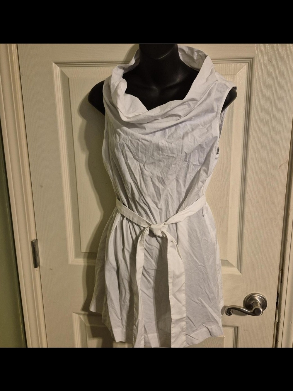 Sleeveless White Cowl Neck Tunic with Tie Waist. Like teenagers L